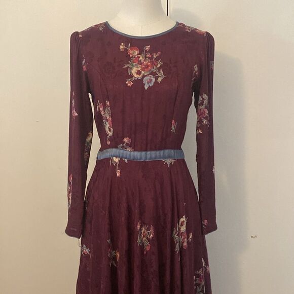 Vintage Purple Floral Long Sleeve Maxi Dress Size Small - Picture 3 of 16